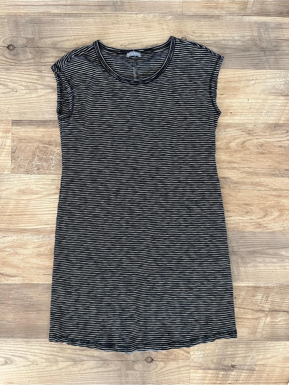 T by Talbots Black & White Striped Cap-Sleeve Shift Dress - 100% Cotton